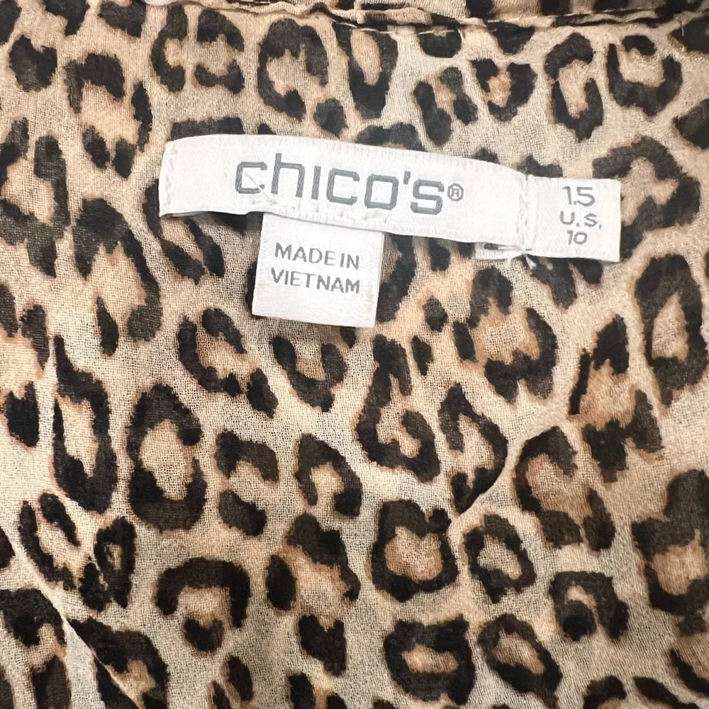 Chico’s Leopard Print Bow Tie Blouse Large - Picture 11 of 13